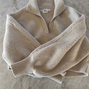 Beige cropped baggy Ribbed Sweater
